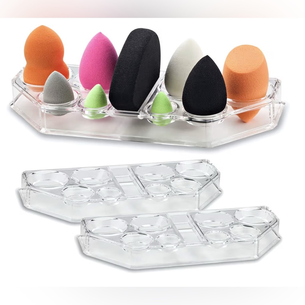 New! By Alegory 2 pack acrylic Makeup Beauty Blender Organizer Drying Tray Stand